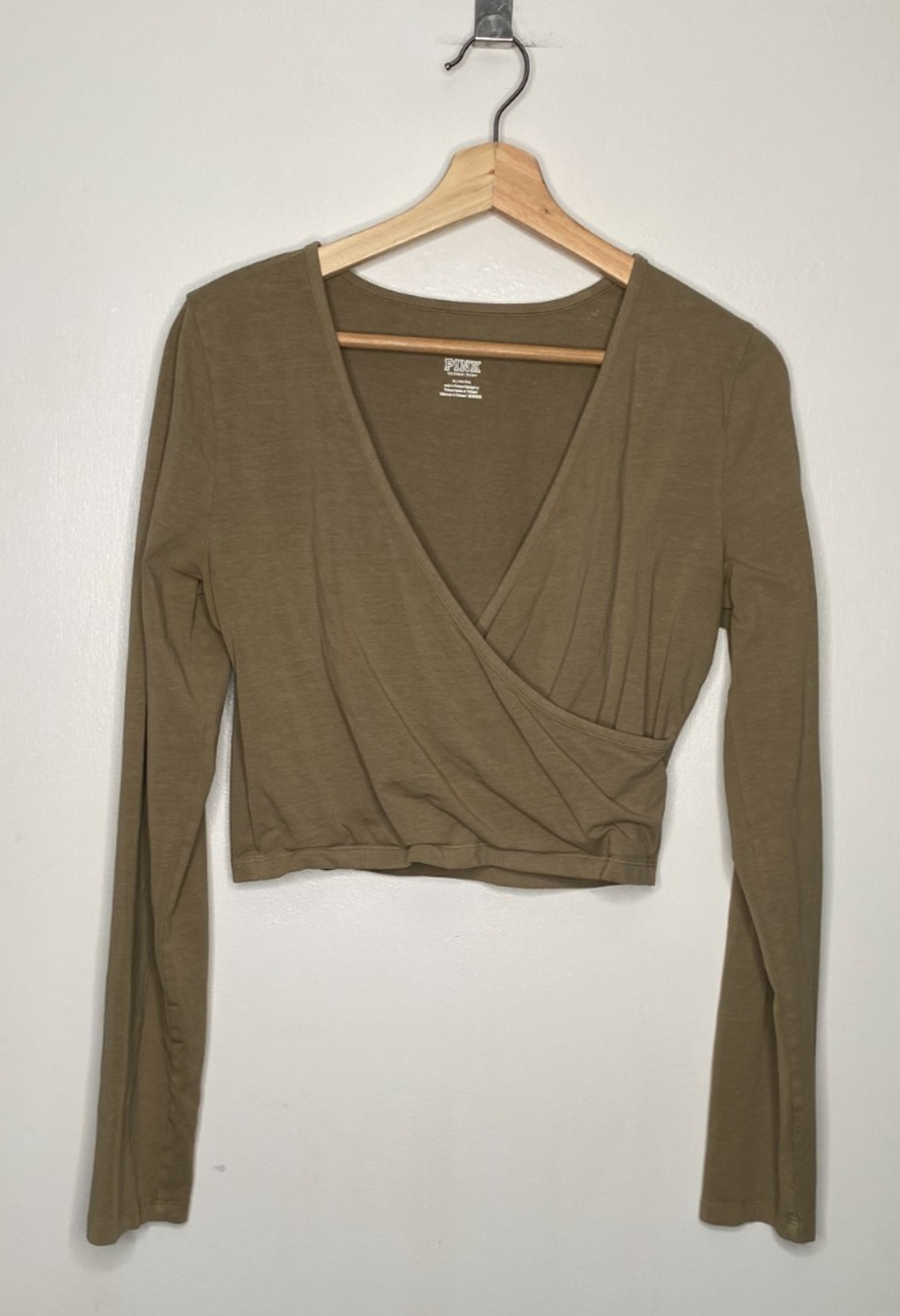Victorias Secret PINK Crop Top – Size M – Beige – Cotton Blend – Crossover Front